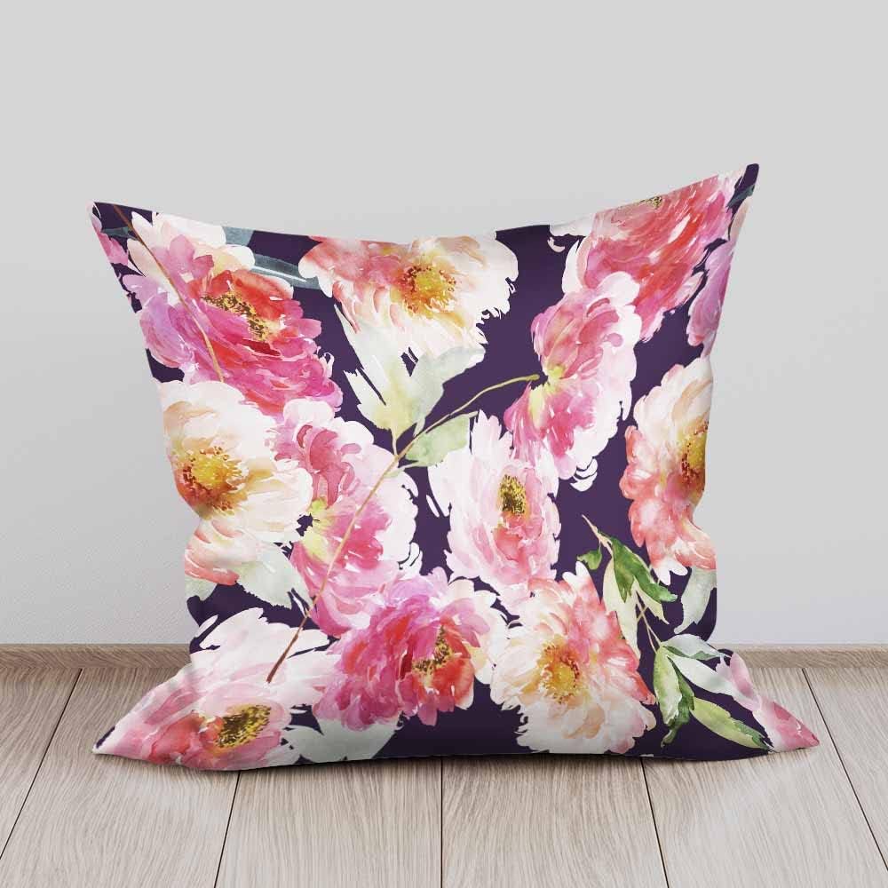 Beabes Juego de 2 fundas de cojín con flores de peonía rosa con hojas verdes en acuarela, fundas de almohada decorativas suaves y modernas de doble