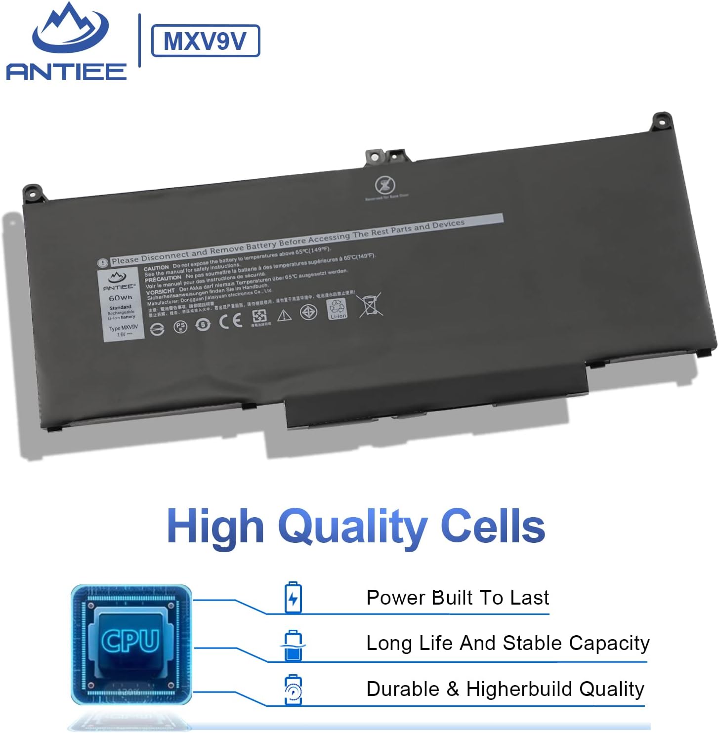 ANTIEE 60WH MXV9V – Batería para portátil Dell Latitude 5300 E5300, 5310 E5310, 7300 E7300, 7400 E7400, 5300 5310 7300 2 en 1,7306 2 en 1, negro,