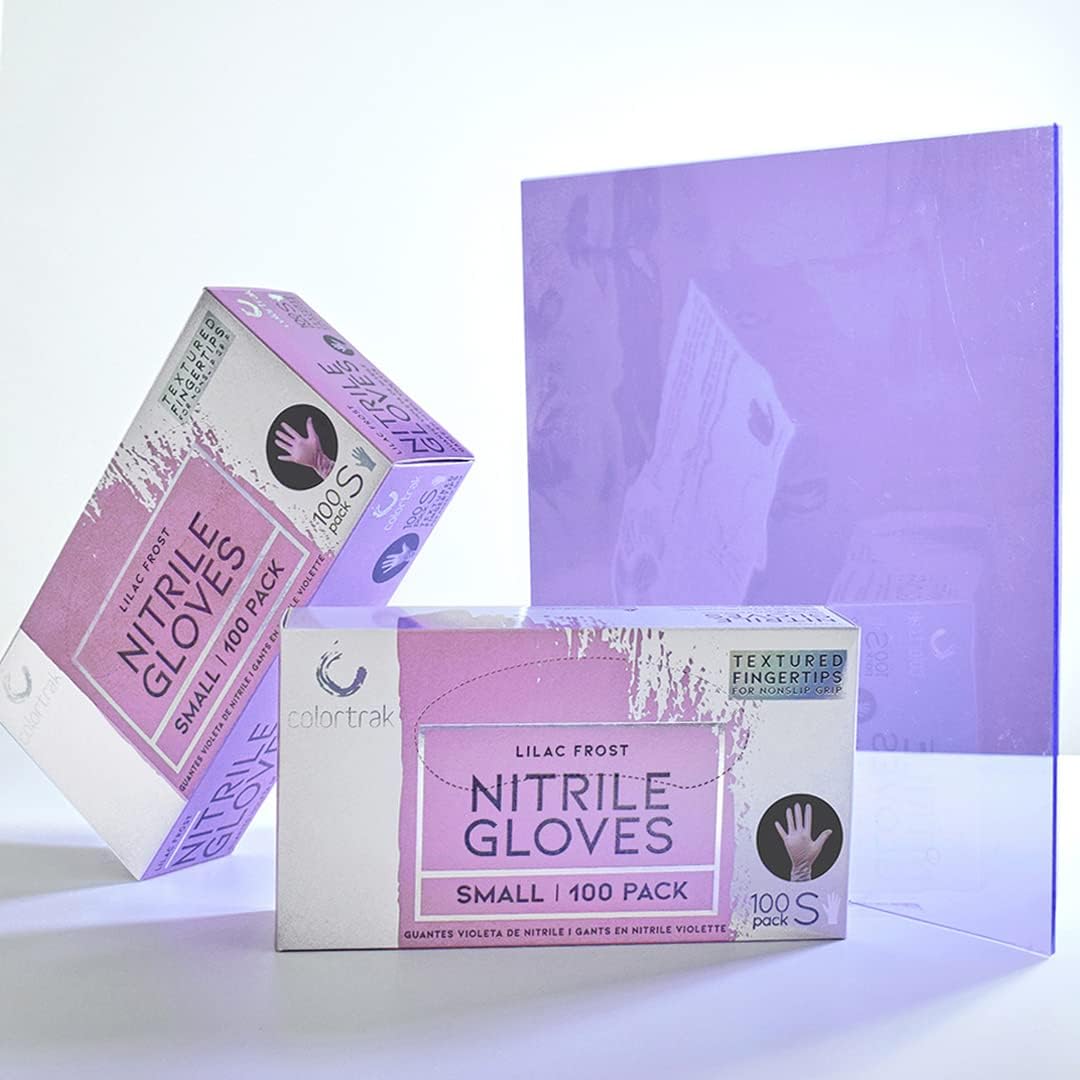Colortrak Luminous Collection – Guantes desechables de nitrilo color lila, sin látex, puntas de dedos texturizadas