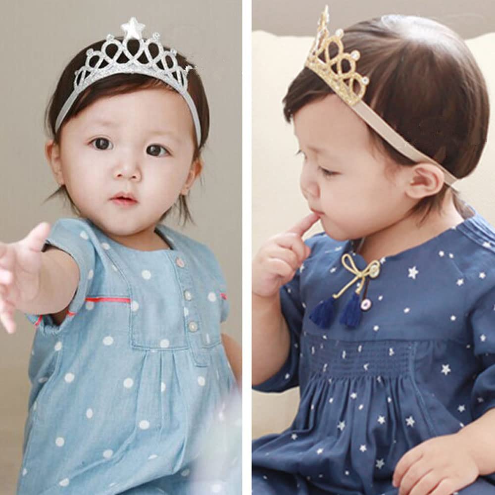 DonLeeving Paquete de 6 diademas de tiara con purpurina para niñas, bandas elásticas para el pelo de princesa para niños pequeños