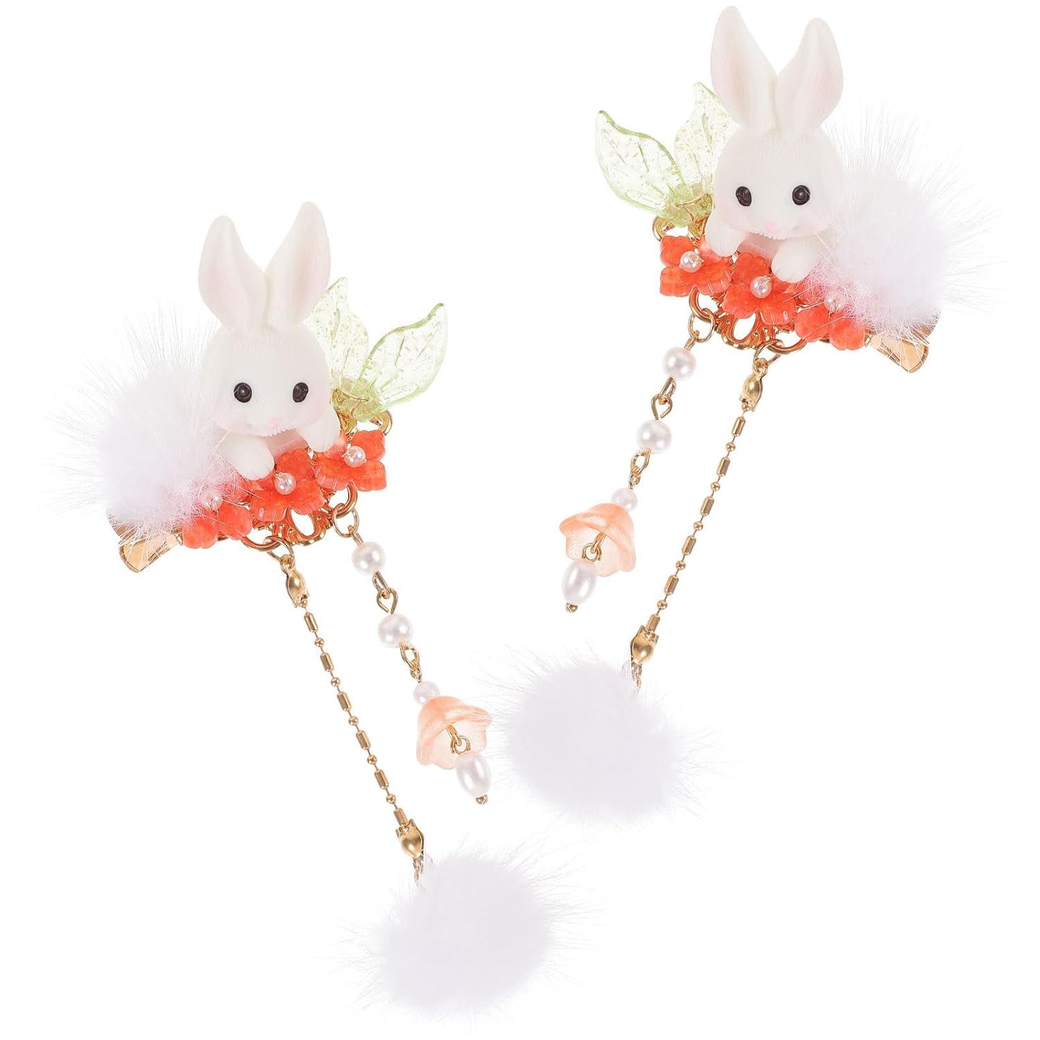 Gadpiparty Pinza para el cabello conejito de peluche con borla de bola de pompón, pinzas para el pelo de conejito lindo para mujeres y niñas, Año