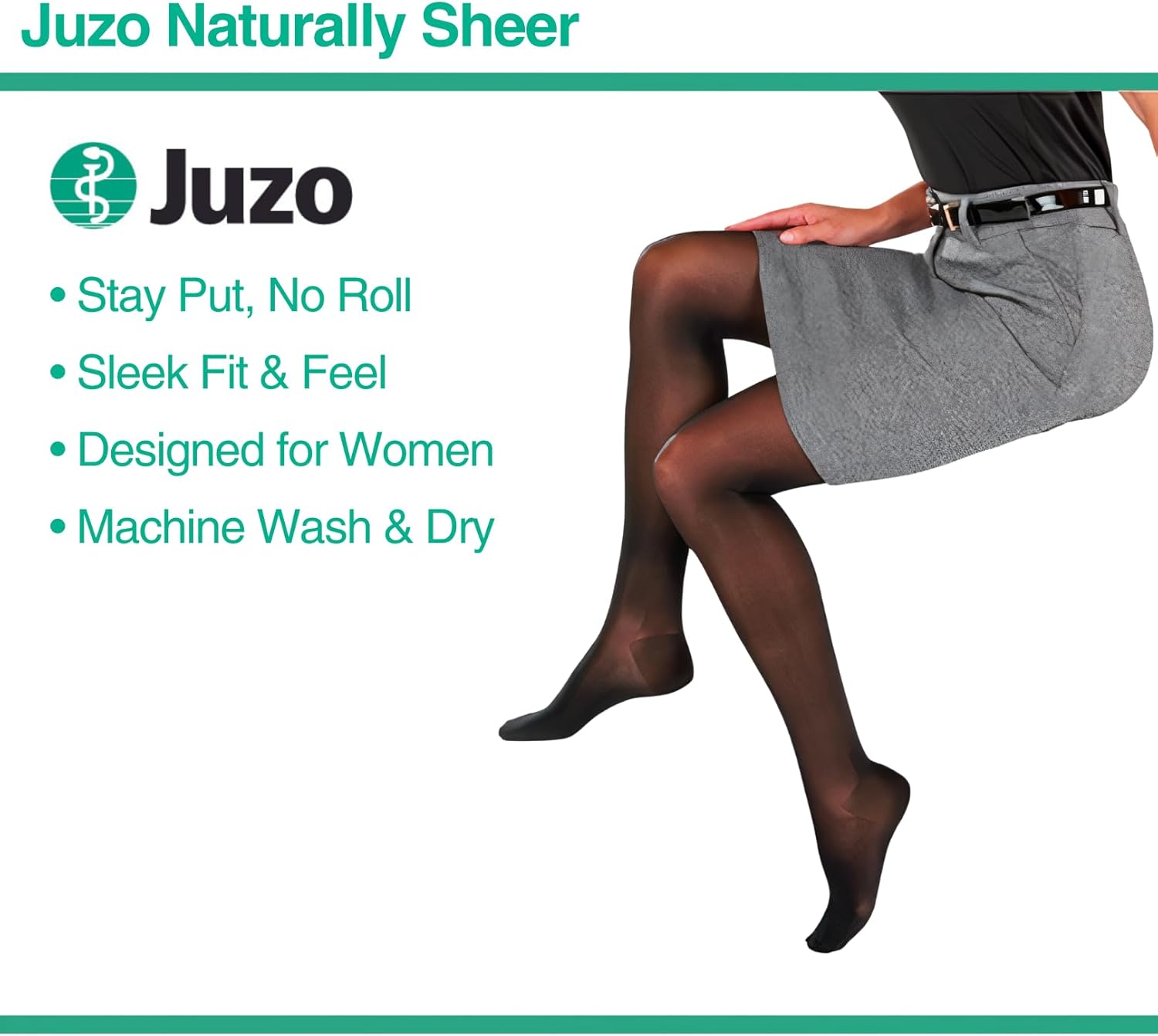Juzo Medias de compresión Naturally Sheer de 30-40 mmHg, borde de silicona Microdot, altura del muslo, punta cerrada, calcetines de compresión para