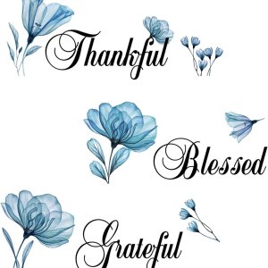 Thankful Grateful Blessed – Adhesivo decorativo motivacional para pared, diseño de flores azules, mariposas, despegar y pegar, decoración de pared Thankful Grateful Blessed – Adhesivo decorativo motivacional para pared, diseño de flores azules, mariposas, despegar y pegar, decoración de pared