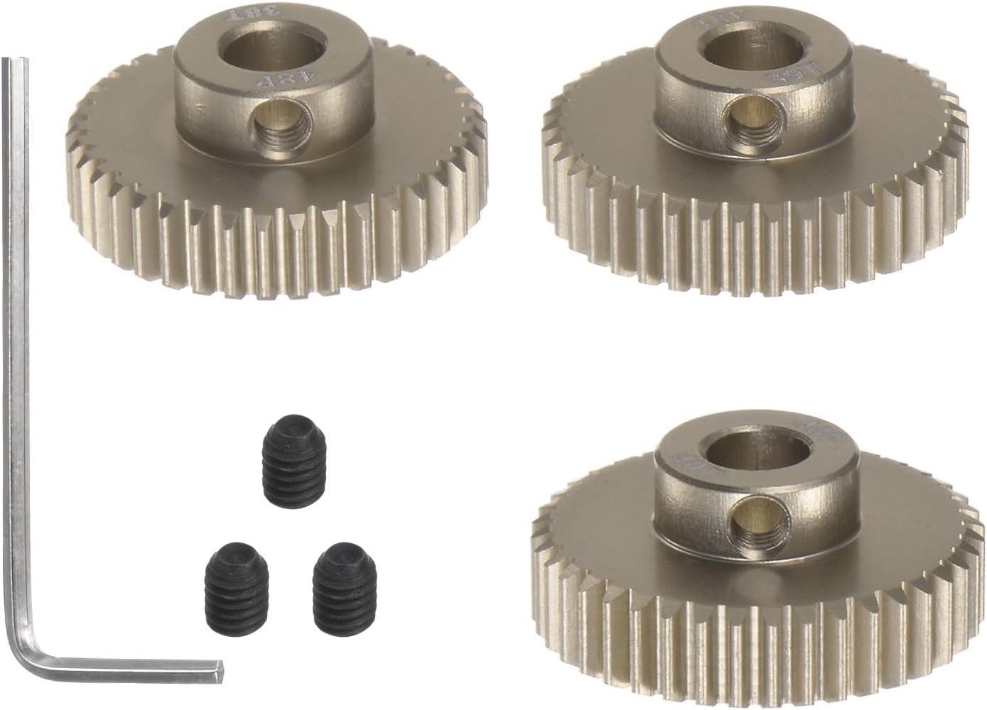 48P 7075 Aluminio Piñón Motor Gear Set 3pcs 38T 39T 40T Fit 0.197 in RC Motor Eje 48 engranajes de paso para coche RC, con llave hexagonal