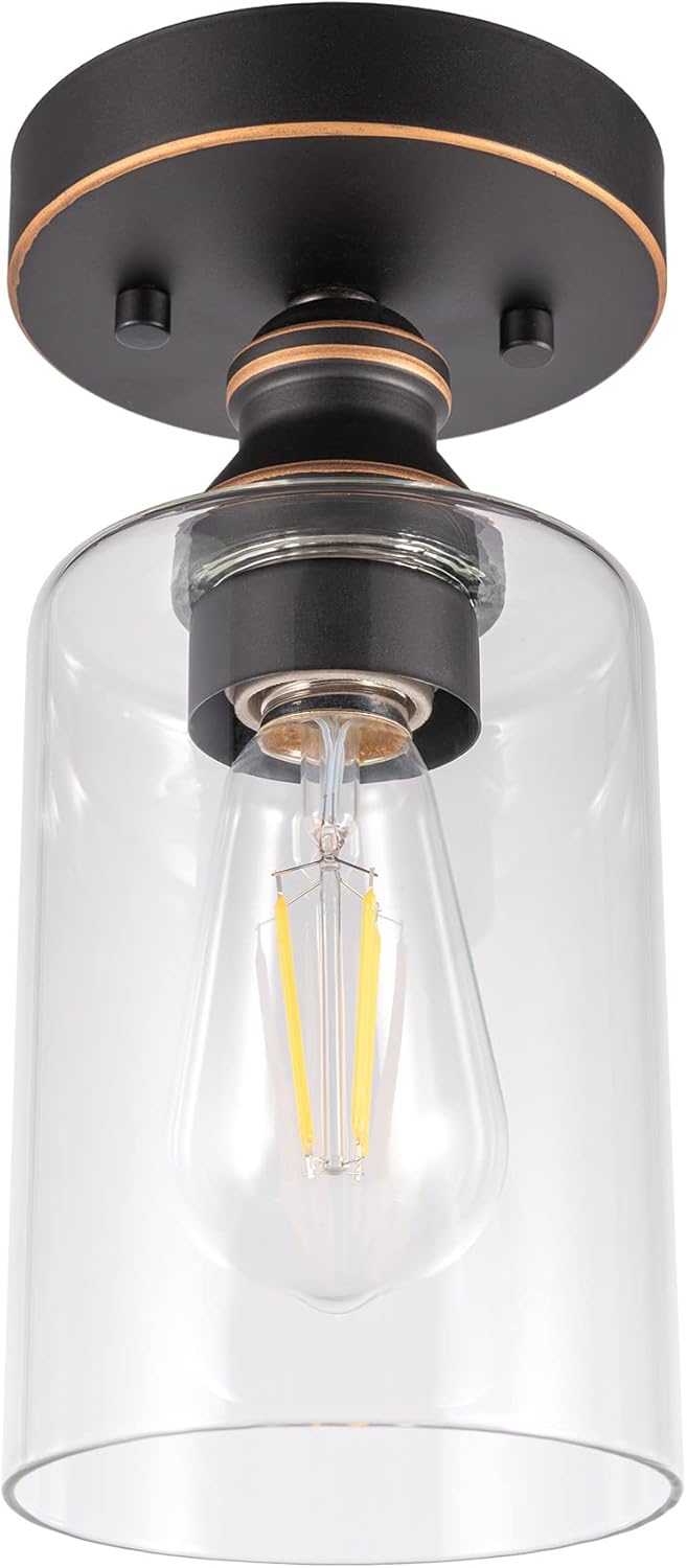 GRUENLICH Lámpara de techo semiempotrada para exteriores e interiores, base mediana E26, carcasa de metal y vidrio transparente, bombilla no