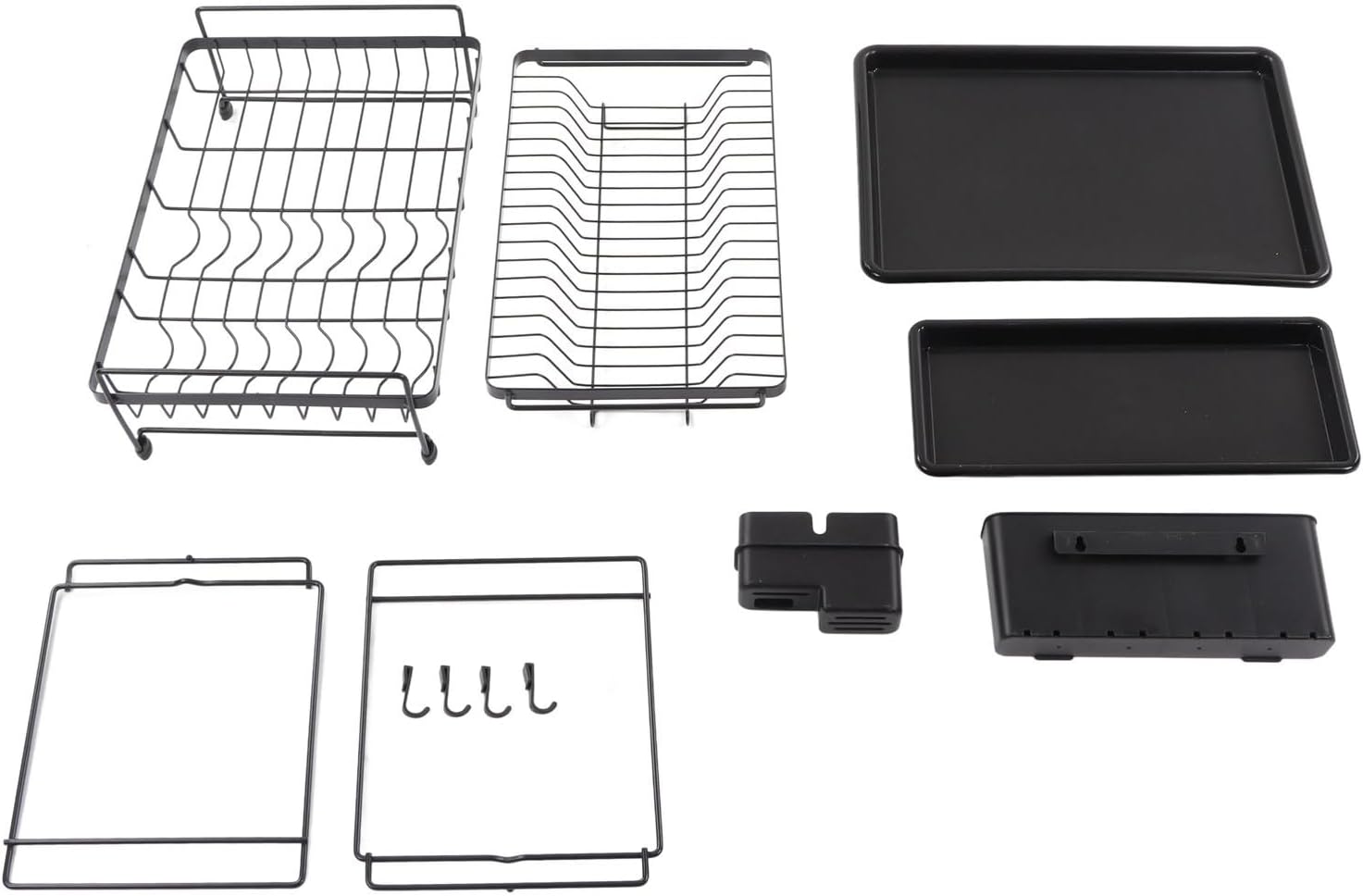 Escurridor de platos de 2 niveles con escurridor, acero al carbono a prueba de óxido, desmontable para organización de encimera de cocina y espacio