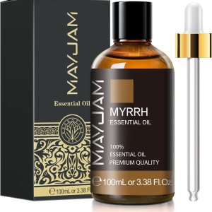 Myrrh Essential Oil 100ML3.38FL.OZ, MAYJAM Premium Myrrh Oil Essential Oils with Glass Dropper, Great for Diffuser and Candle Making Myrrh Essential Oil 100ML3.38FL.OZ, MAYJAM Premium Myrrh Oil Essential Oils with Glass Dropper, Great for Diffuser and Candle Making