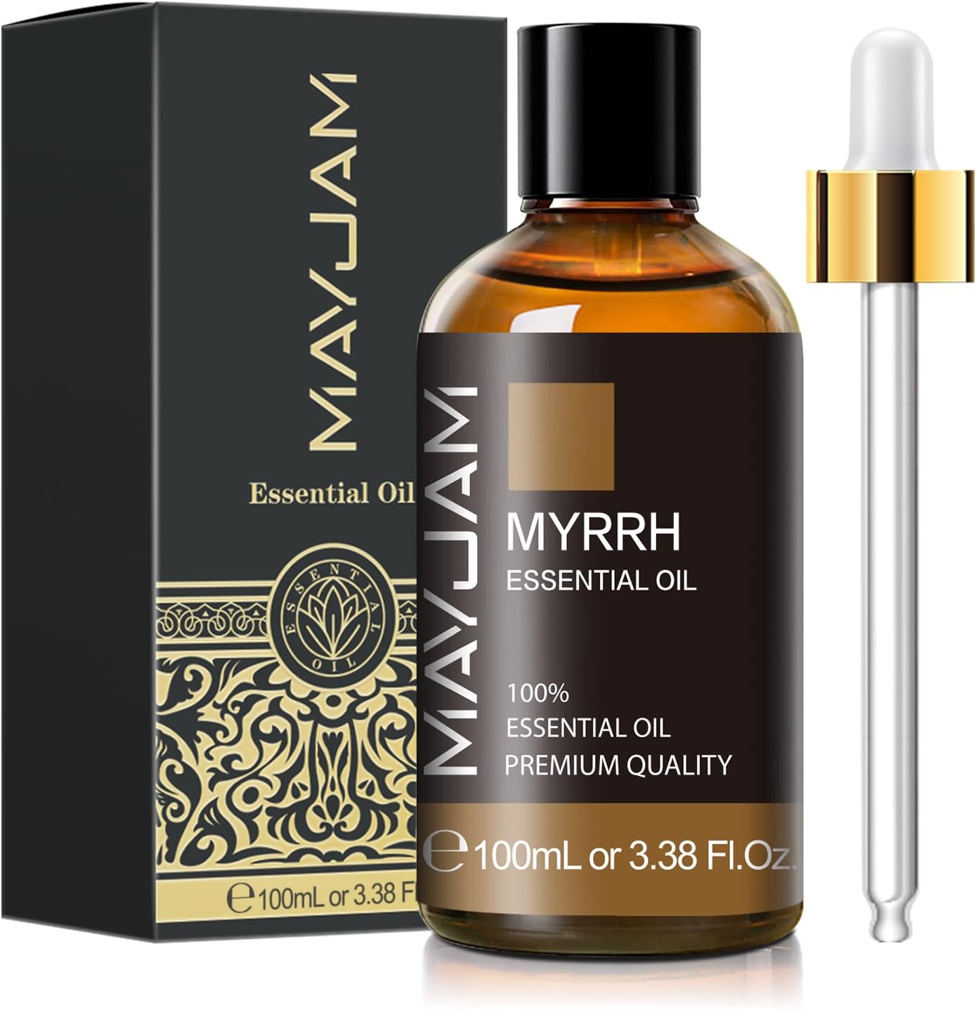 Myrrh Essential Oil 100ML3.38FL.OZ, MAYJAM Premium Myrrh Oil Essential Oils with Glass Dropper, Great for Diffuser and Candle Making