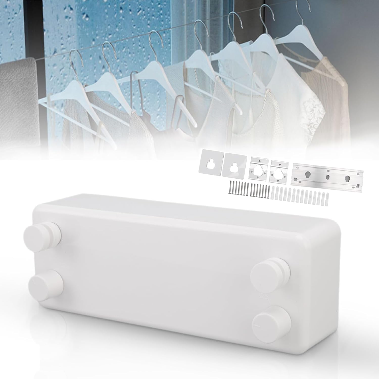 Tendedero retráctil para interiores y exteriores, línea de ropa ajustable retráctil para interiores, líneas de ropa dobles, línea de lavandería