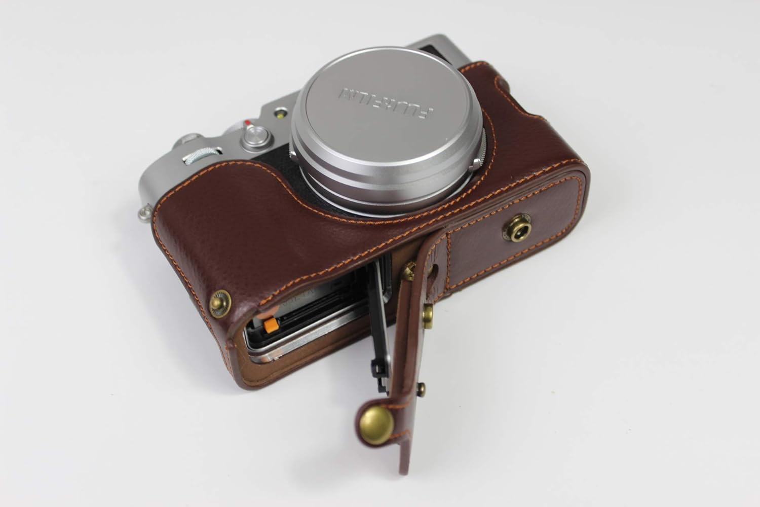 Funda X100V, de piel auténtica hecha a mano, de cuerpo completo, para cámara Fujifilm Fuji X100V, versión de apertura inferior + correa para el