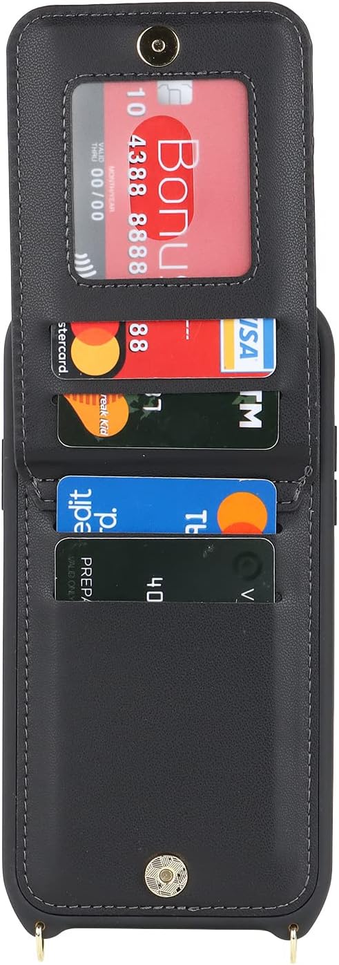 Funda para iPhone 13 Pro Max con correa, iPhone 13 Pro Max con tarjetero y ranuras para tarjetas de crédito Crossbody con función atril y cremallera