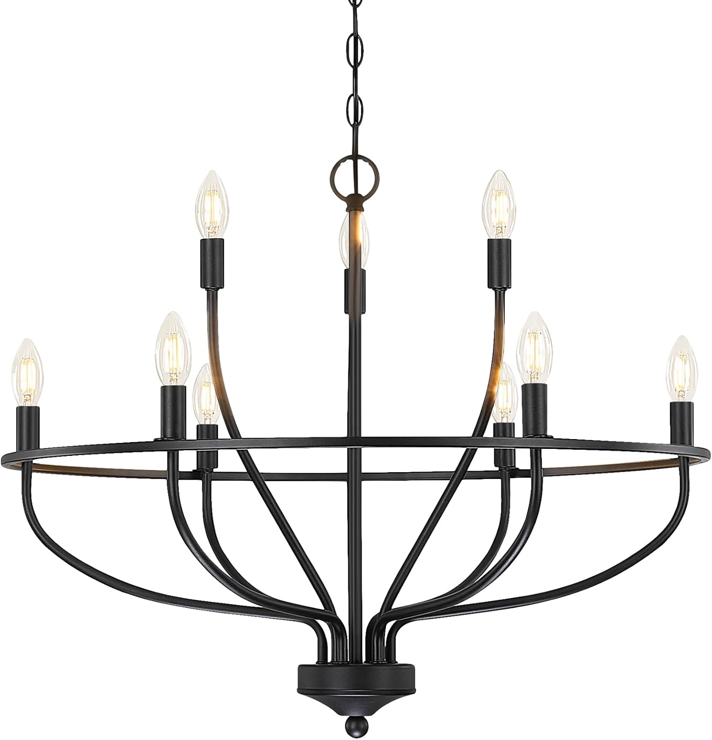 Candelabro negro para comedor, lámpara colgante clásica de 9 luces de granja sobre la mesa, lámpara de vela grande negra para isla de cocina,