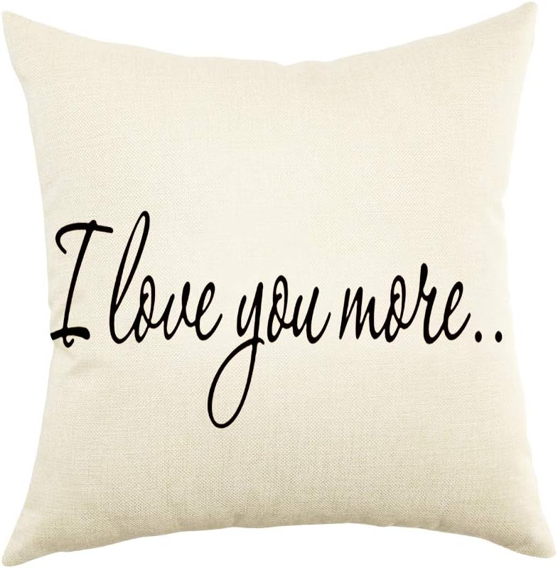 Ogiselestyle I Love You More – Funda de almohada de lino y algodón para el hogar, funda de cojín decorativa para sofá, 18 x 18 pulgadas