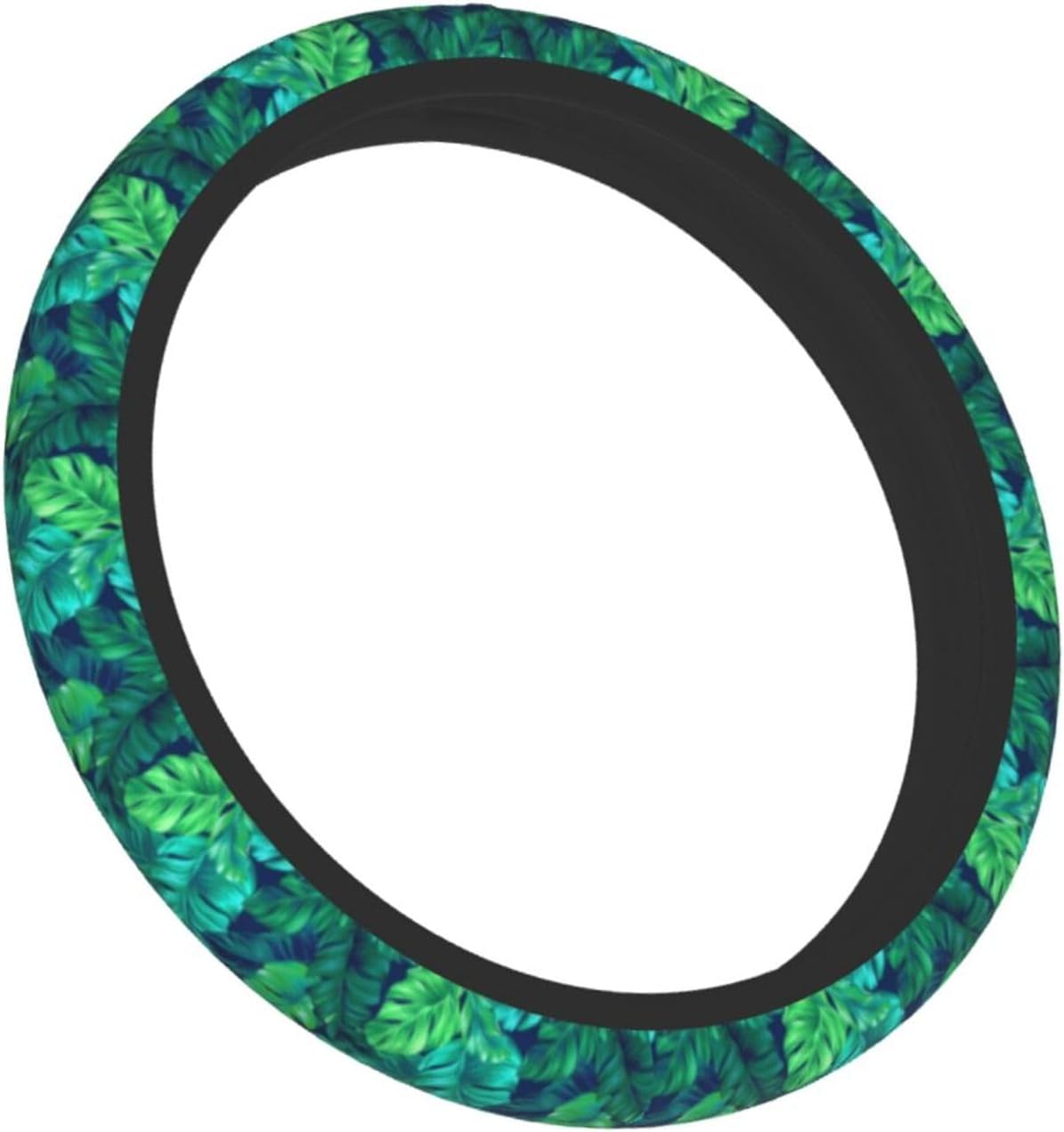 Funda de volante de verano con hojas hawaianas tropicales, diseño de hojas turquesas, accesorios de automóvil, lindos accesorios para mujeres y