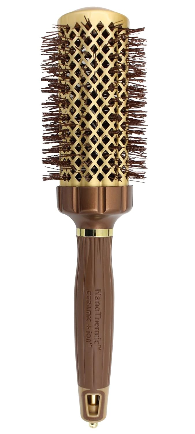 Olivia Garden Cepillo térmico NanoThermic PowerGrip con barril ondulado patentado especial para mayor tensión y agarre, barril recubierto de
