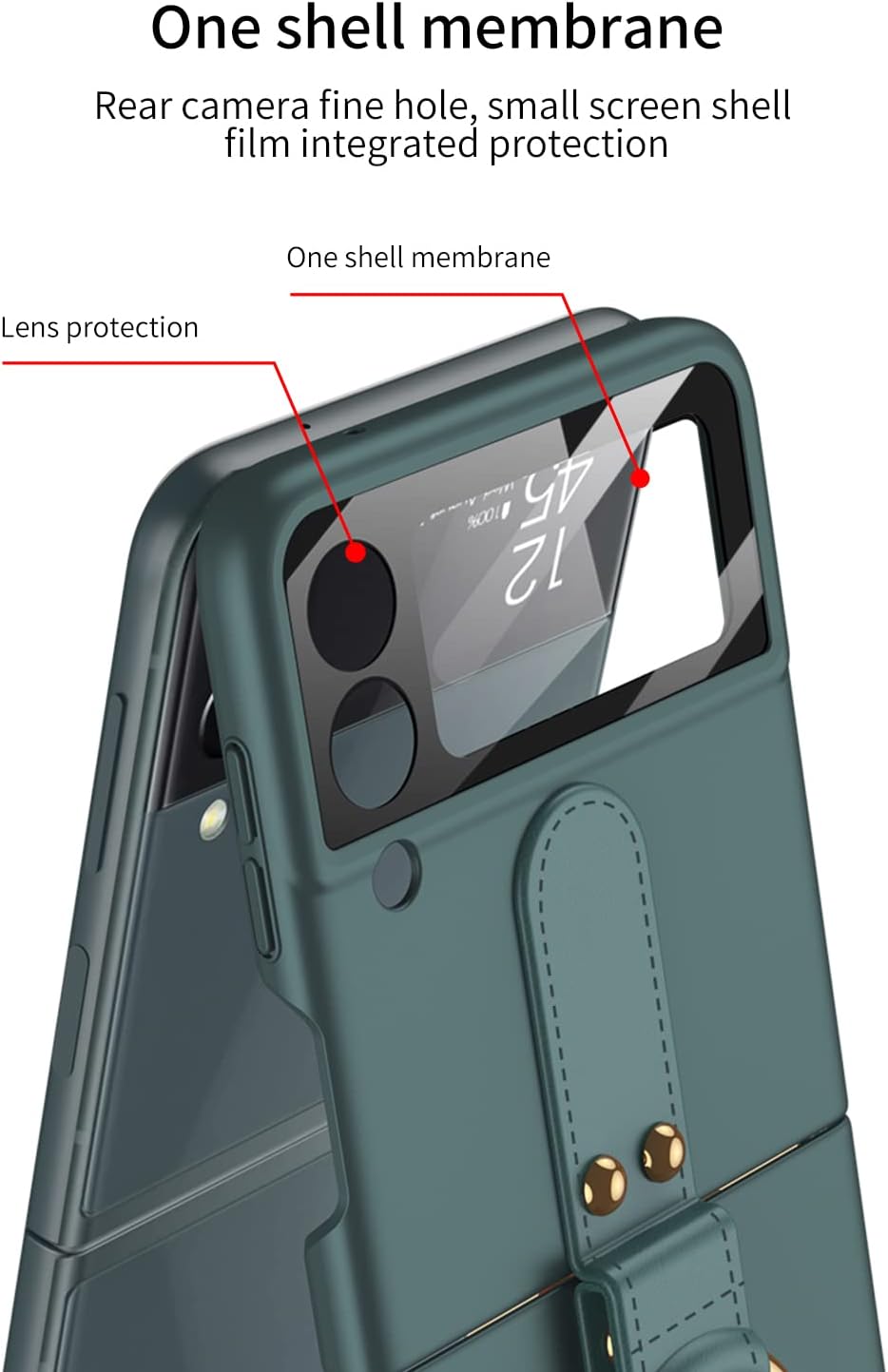 Funda para Galaxy Z Flip 4 con soporte de anillo y correa de vidrio 9H, protector de pantalla para lente de cámara de vidrio ultra fino, funda de