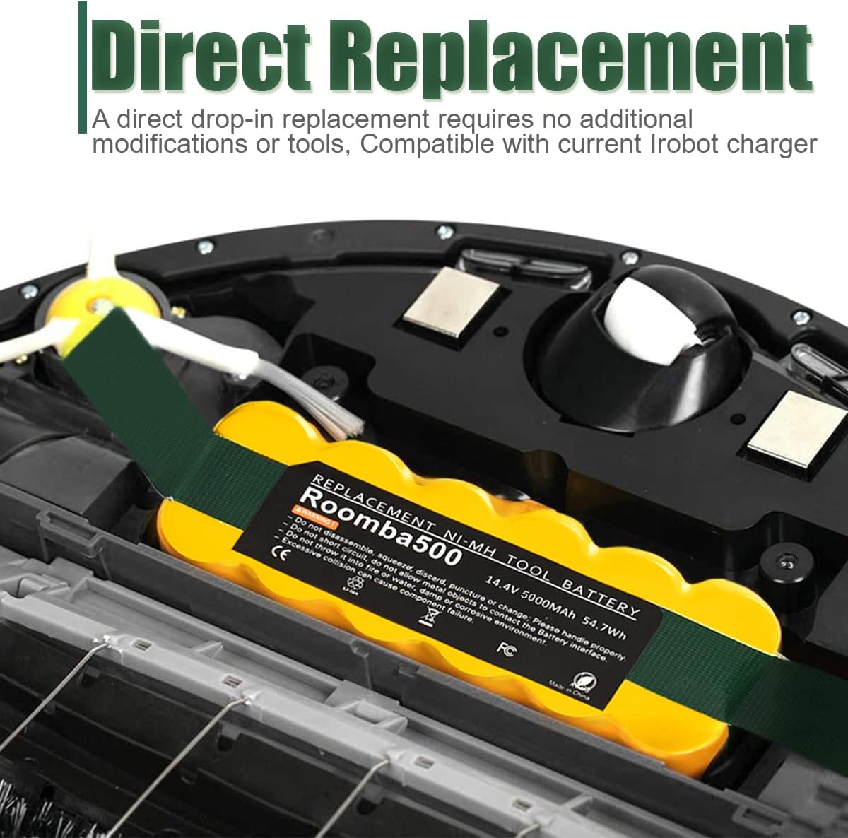 Batería de repuesto Ni-Mh de 5000mAh 14.4V compatible con iRobot Roomba Battery R3 500 600 700 800 900 Series 510 530 531 532 535 536 540 550 552
