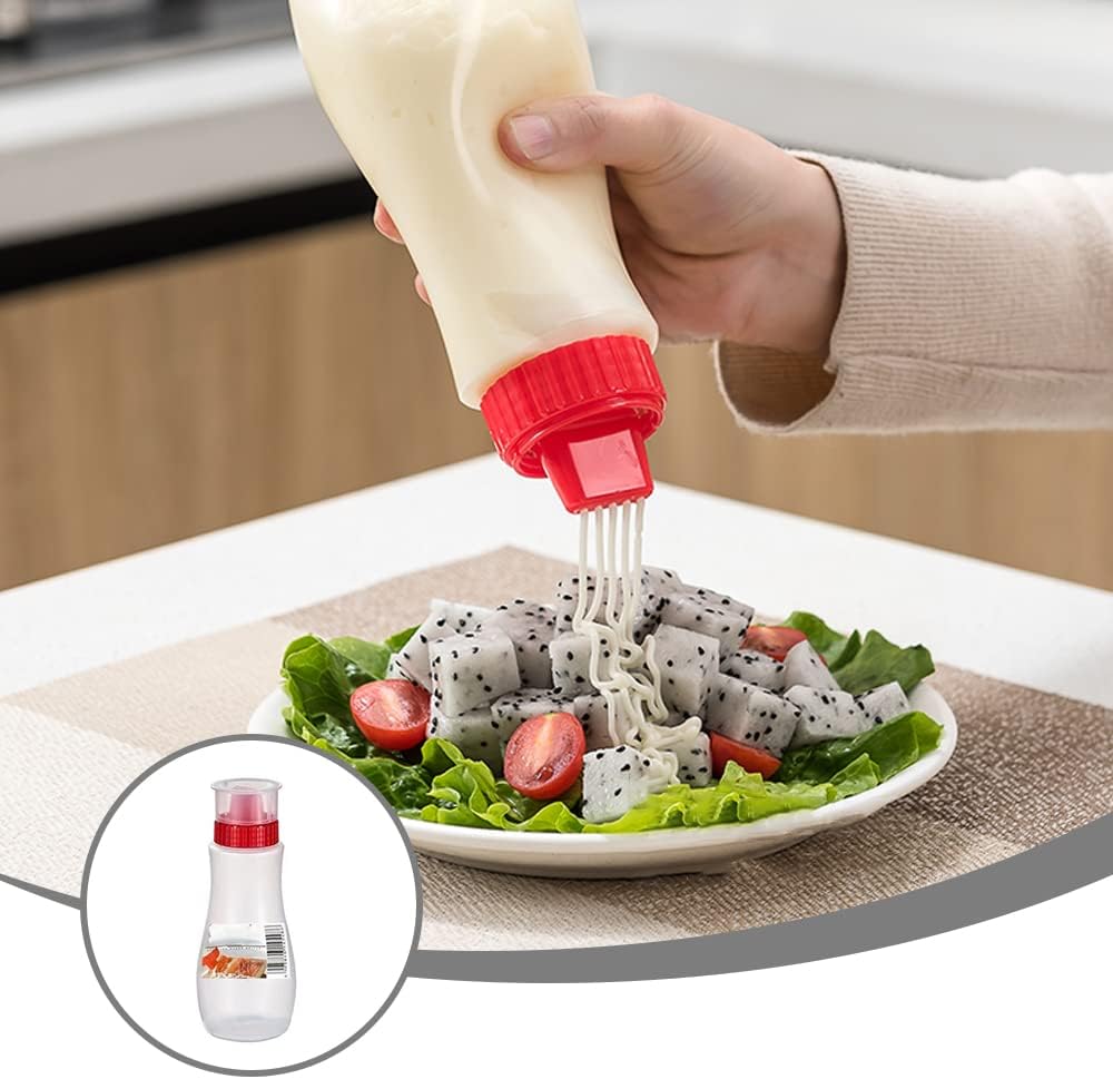 Botella porosa exprimible a prueba de fugas, botella de condimentos de 13 onzas  12.8 fl oz, dispensador de condimentos de 5 agujeros, para aceite