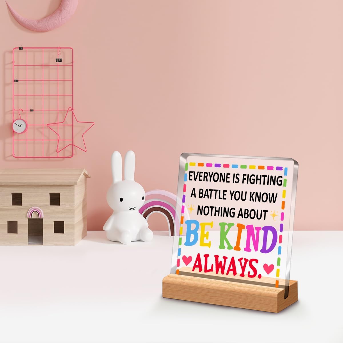 Decoración inspiradora de escritorio, con texto en inglés “Everyone You Meet is Fighting a Battle You Know Nothing About de acrílico con soporte de