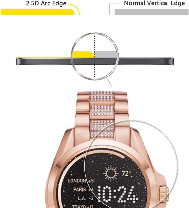 Orzero Paquete de 3 protectores de pantalla de vidrio templado compatibles con Michael Kors Bradshaw (versión mejorada, bordes de arco 2.5D, 9