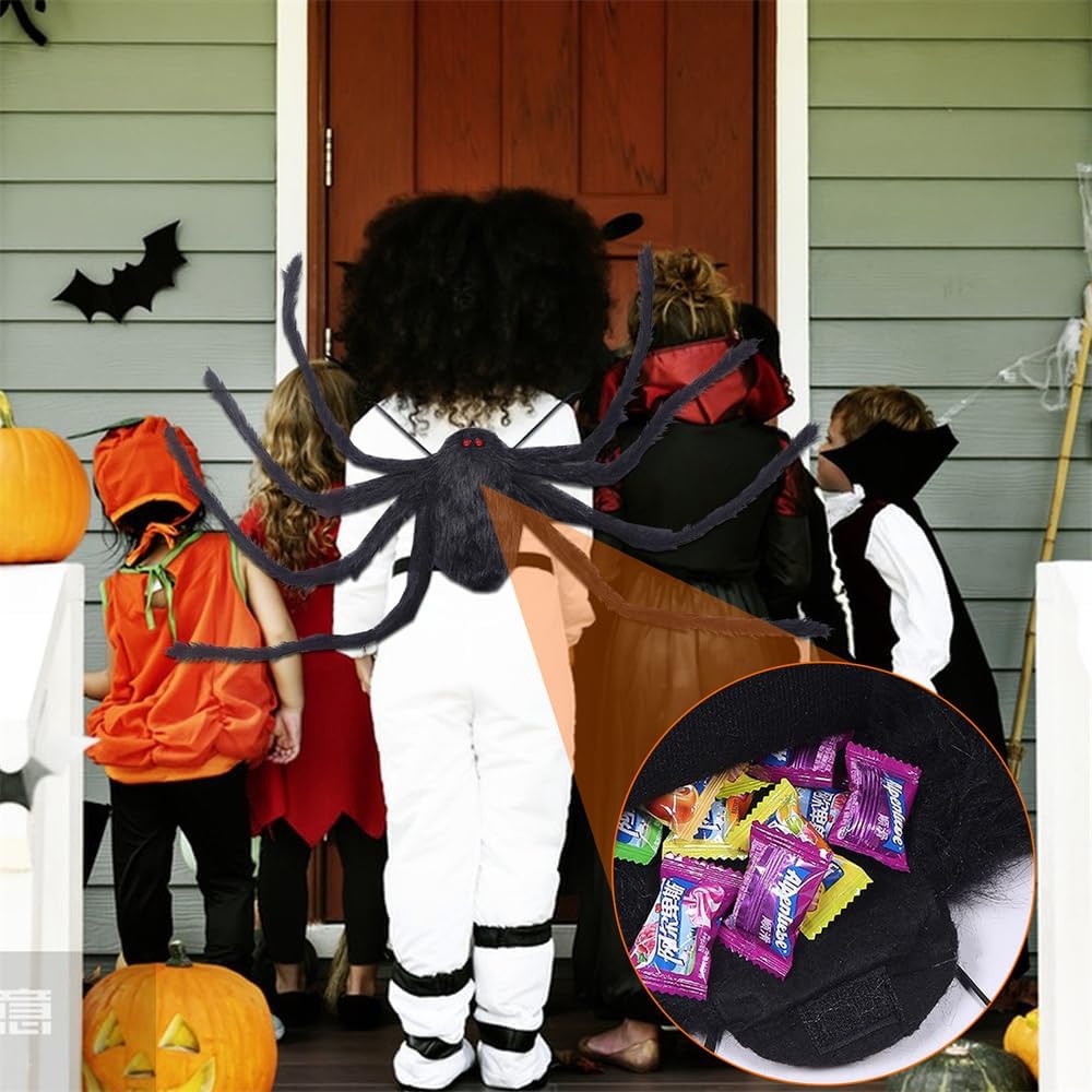 Bolsillo para araña de Halloween, mochila de araña de felpa, accesorios para fiesta, bolsas de araña de caramelo con correas, bolsa de decoración de