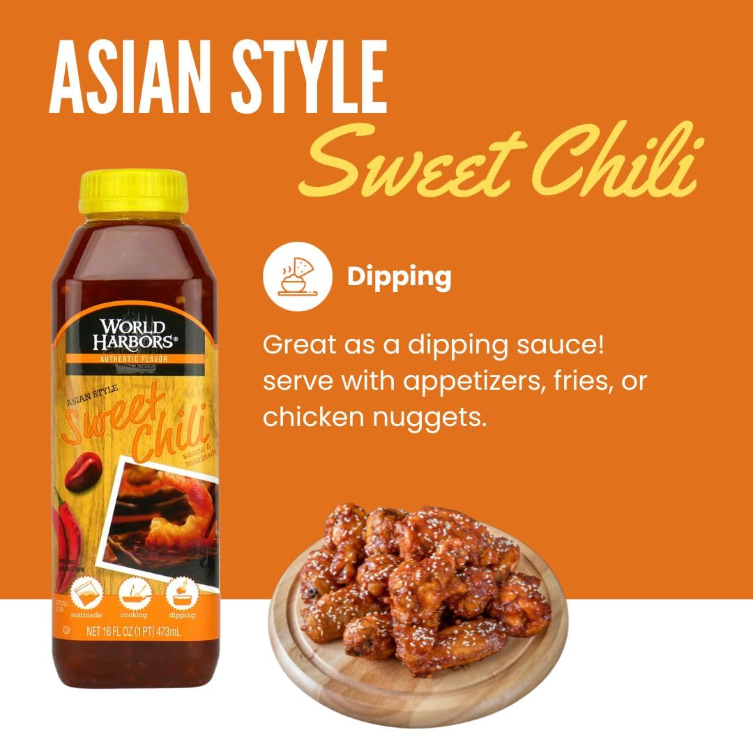 World Harbors Salsa de chile dulce y adobo – Salsa de chile dulce tailandés, ideal para alitas de pollo, mariscos, carnes a la parrilla, ensaladas,