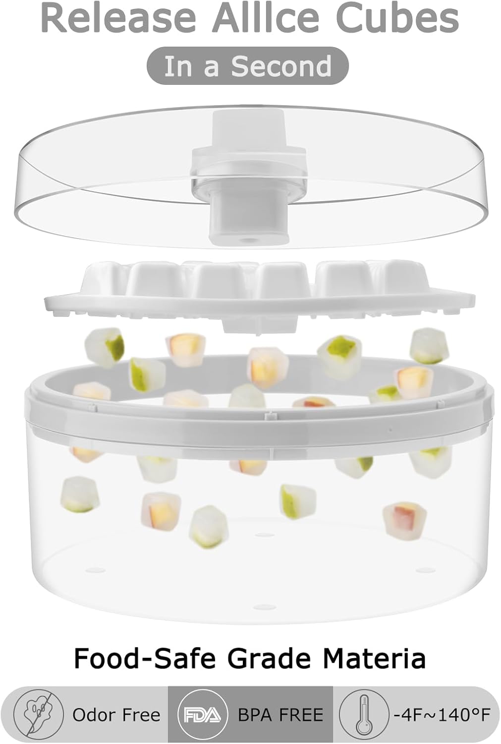 Mini bandejas para cubitos de hielo con tapa y contenedor, 64 piezas para congelador, molde para cubitos de hielo, moldes de hielo para cuchara de