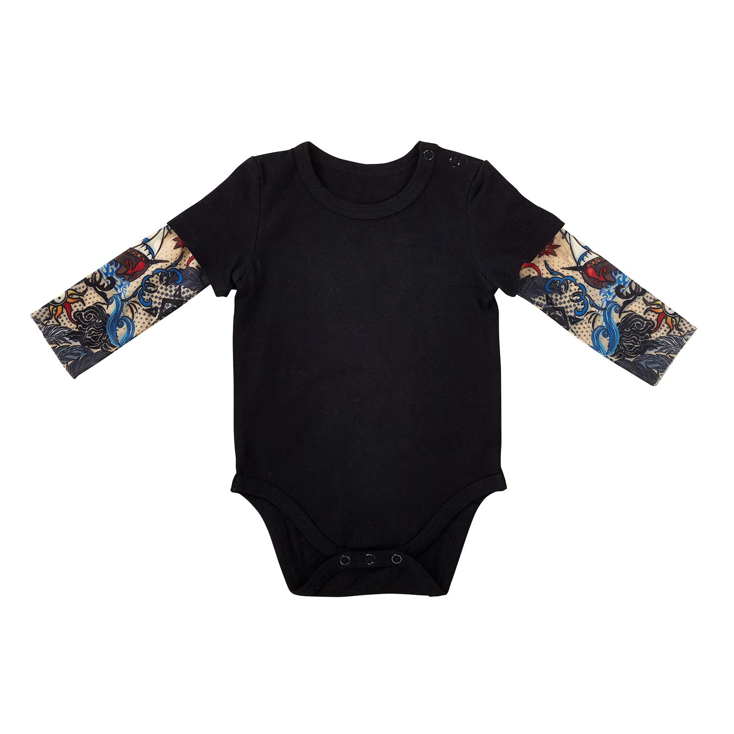 Stephan Baby Funda de pañal estilo Snapshirt-Style con mangas de tatuaje, color negro, 6-12 meses