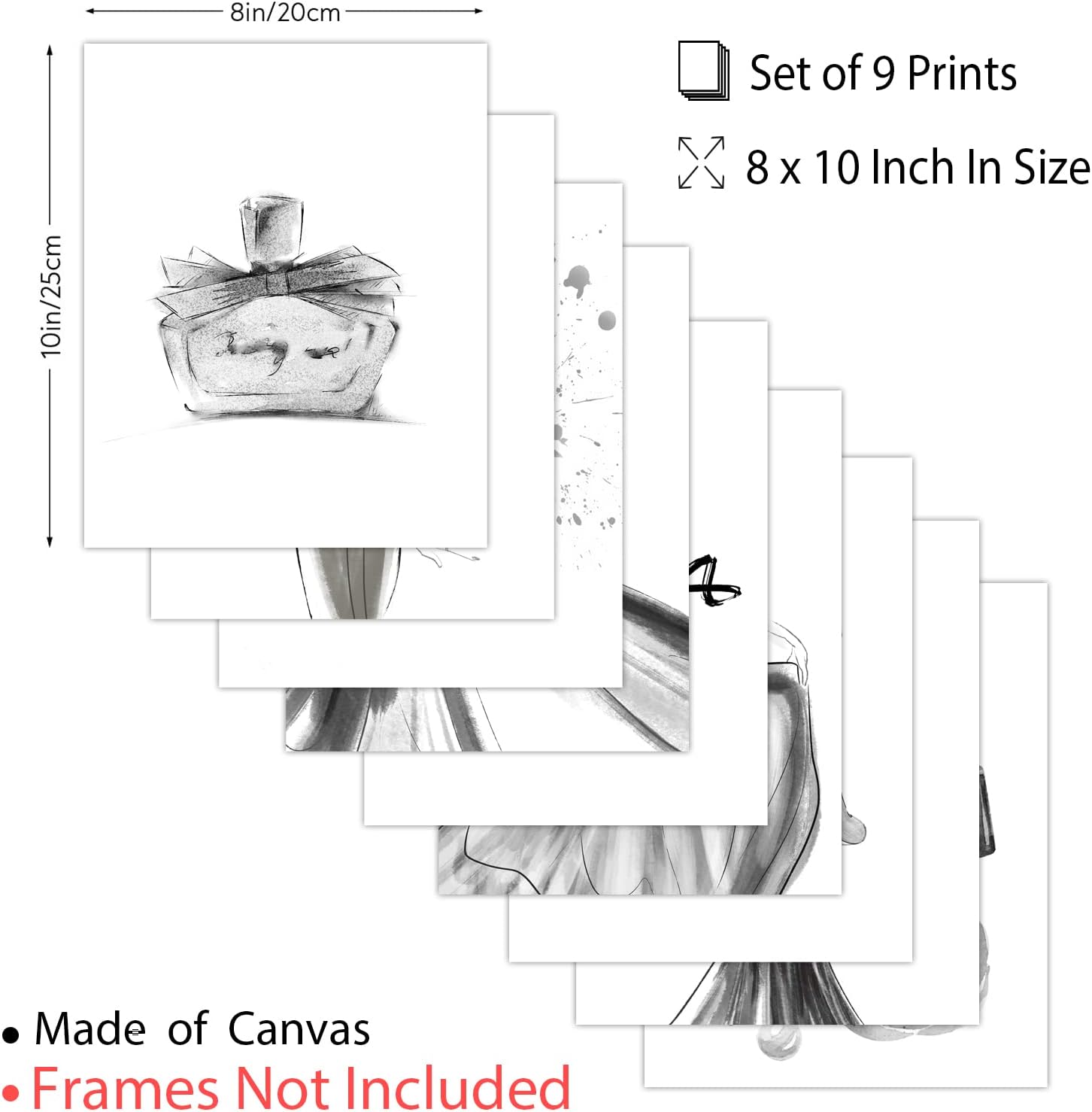 PLIGREAT 9 impresiones de pared de moda para mujer, decoración de pared en blanco y negro, pintura de pared moderna sin marco, impresión de lienzo