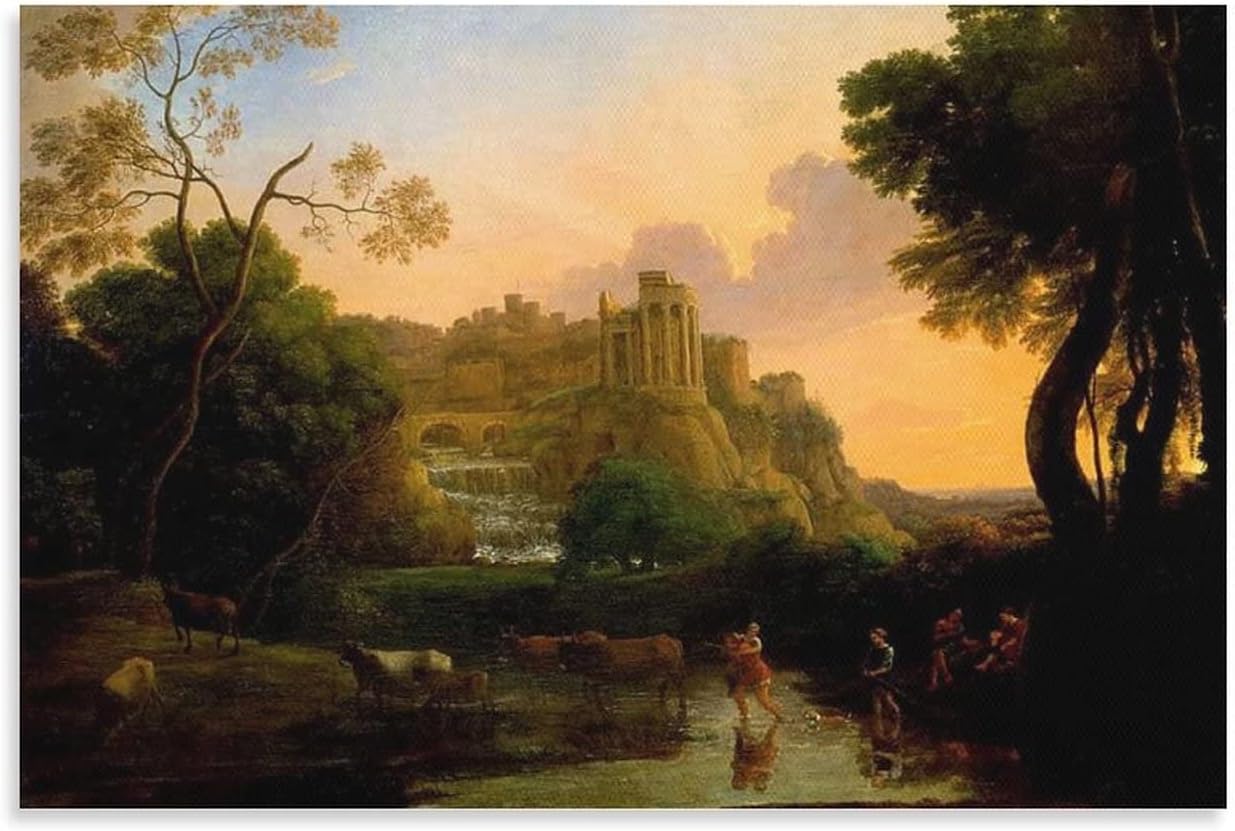 Claude Lorrain – Póster de vista ideal de Tivoli, pintura decorativa en lienzo, arte de pared, póster de sala de estar, pintura de dormitorio, 12 x