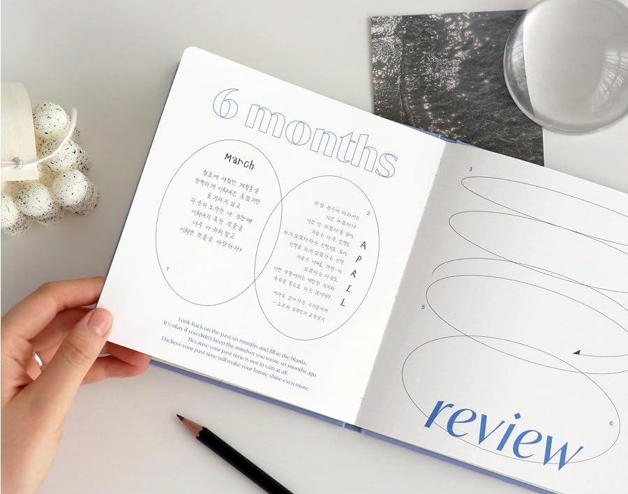 Simple Aesthetic – Agenda semanal coreana sin fecha de 6 meses con hoja de calcomanías, 128 páginas, tapa dura con banda de goma, diario minimalista