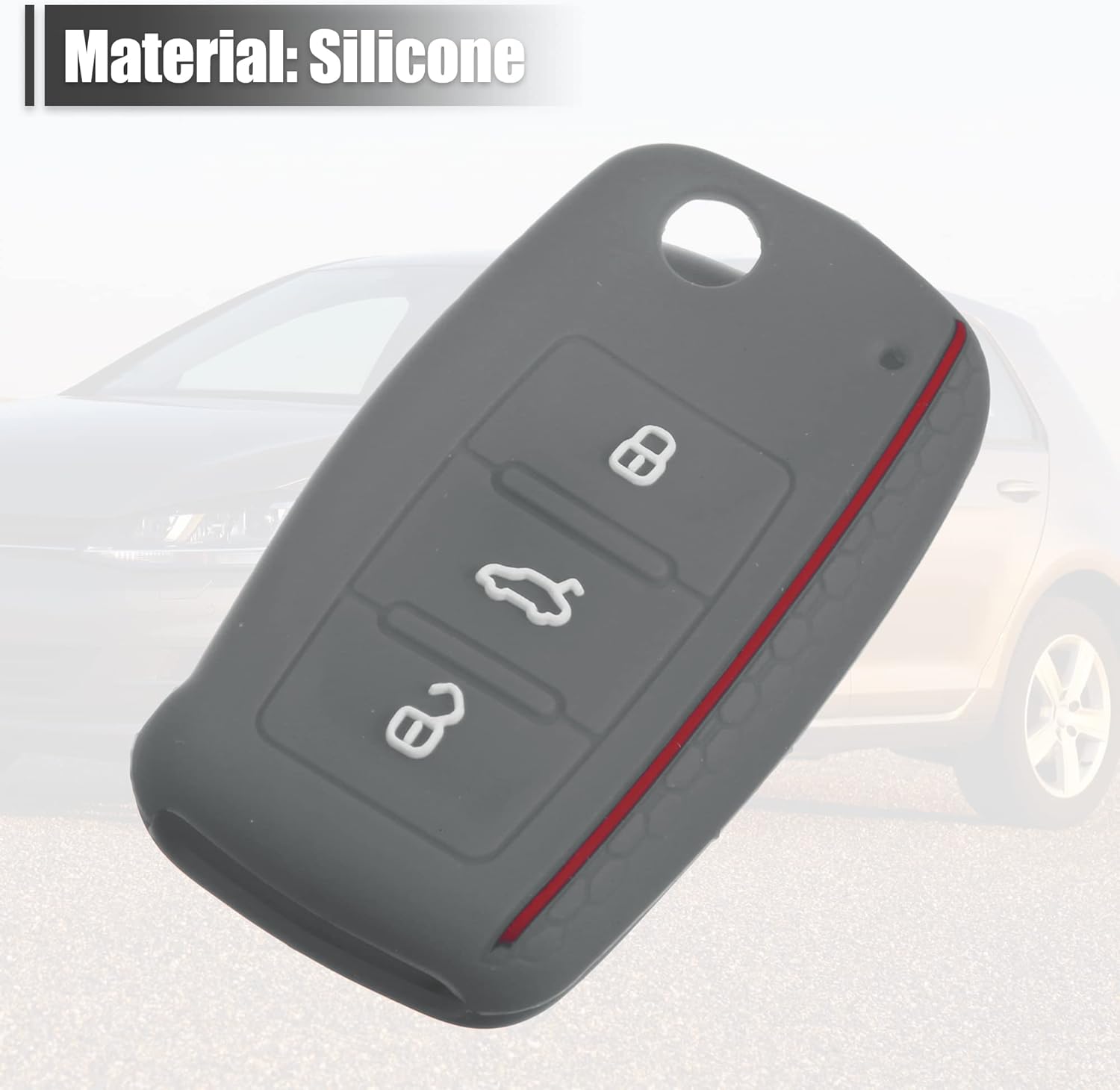 X AUTOHAUX Carcasa protectora de silicona para Volkswagen Jetta GTI Passat Golf Tiguan Touareg 3 botones, color gris oscuro