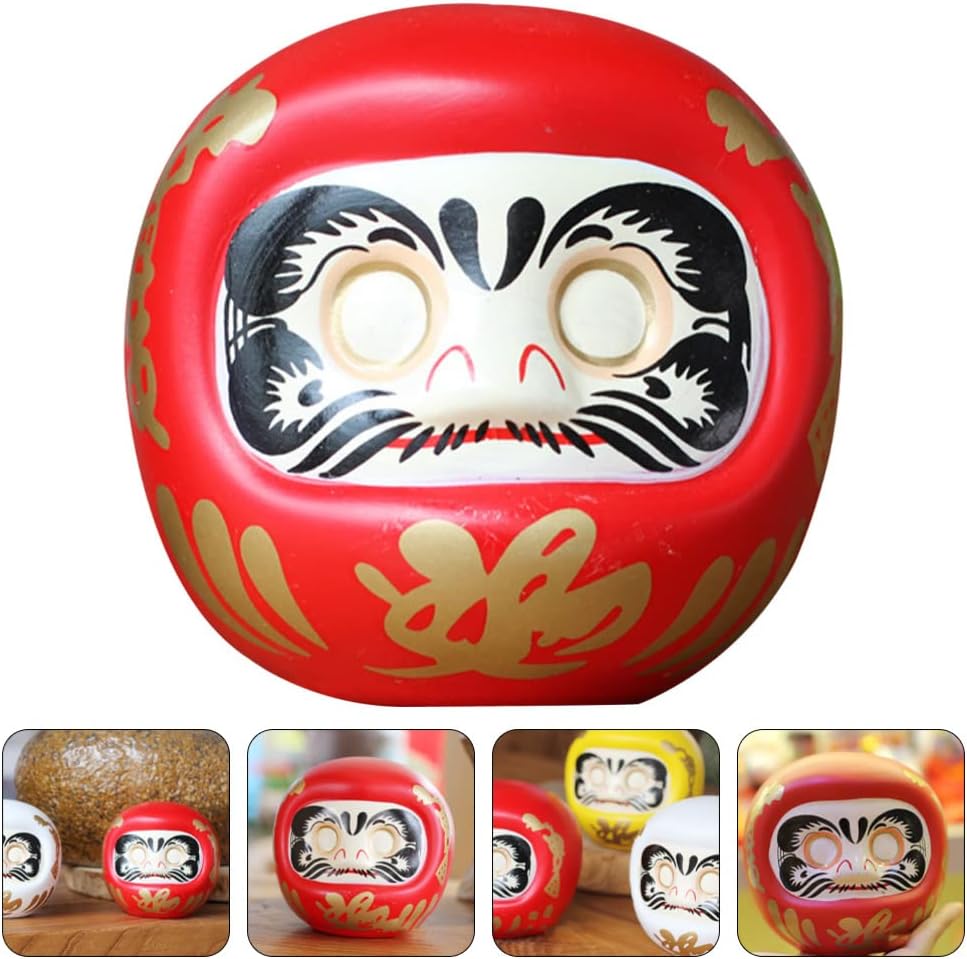 STOBOK Decoración para el hogar, caja de ahorro de muñeca japonesa Daruma de cerámica, alcancía de gato, banco de deseos, estatua zen de la suerte,