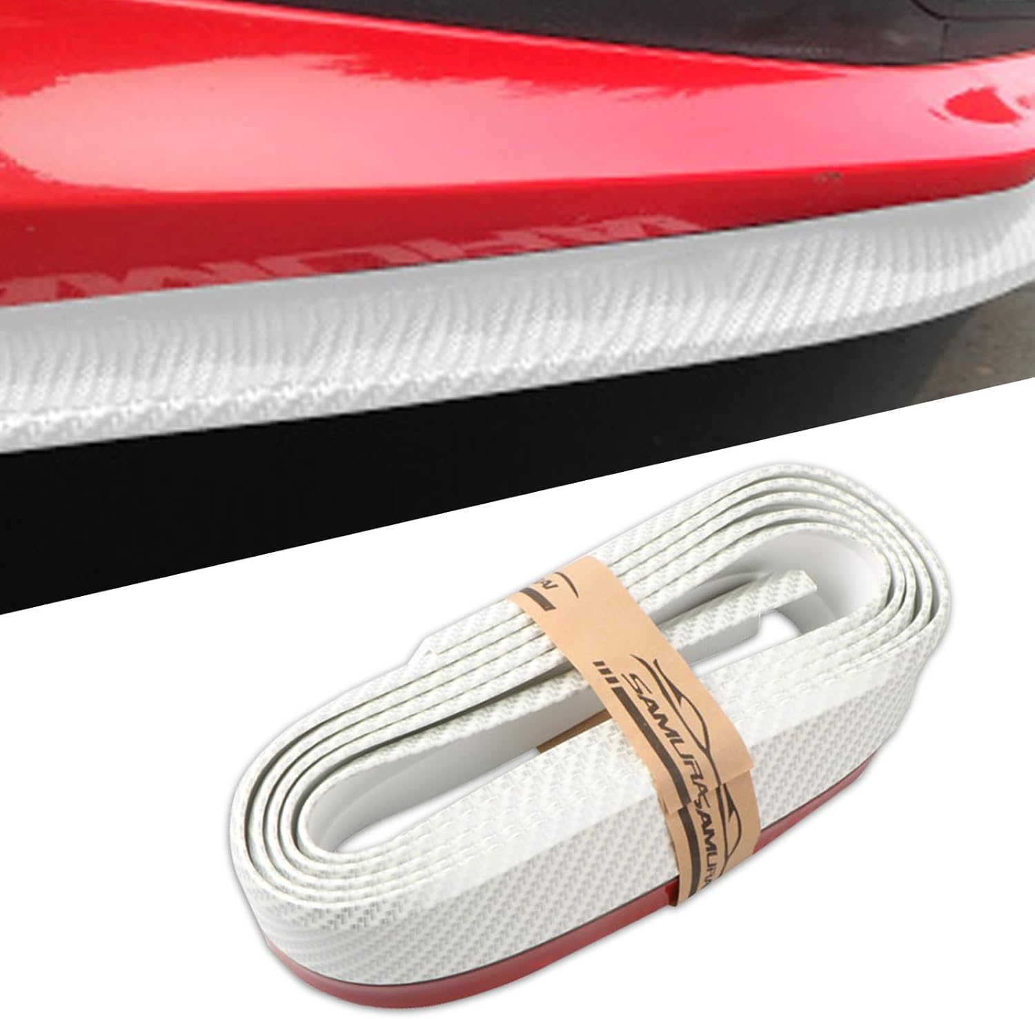 1 tira de labios delantera de automóvil, tira decorativa con patrón de fibra de carbono, modificación universal para automóvil, calcomanía de goma