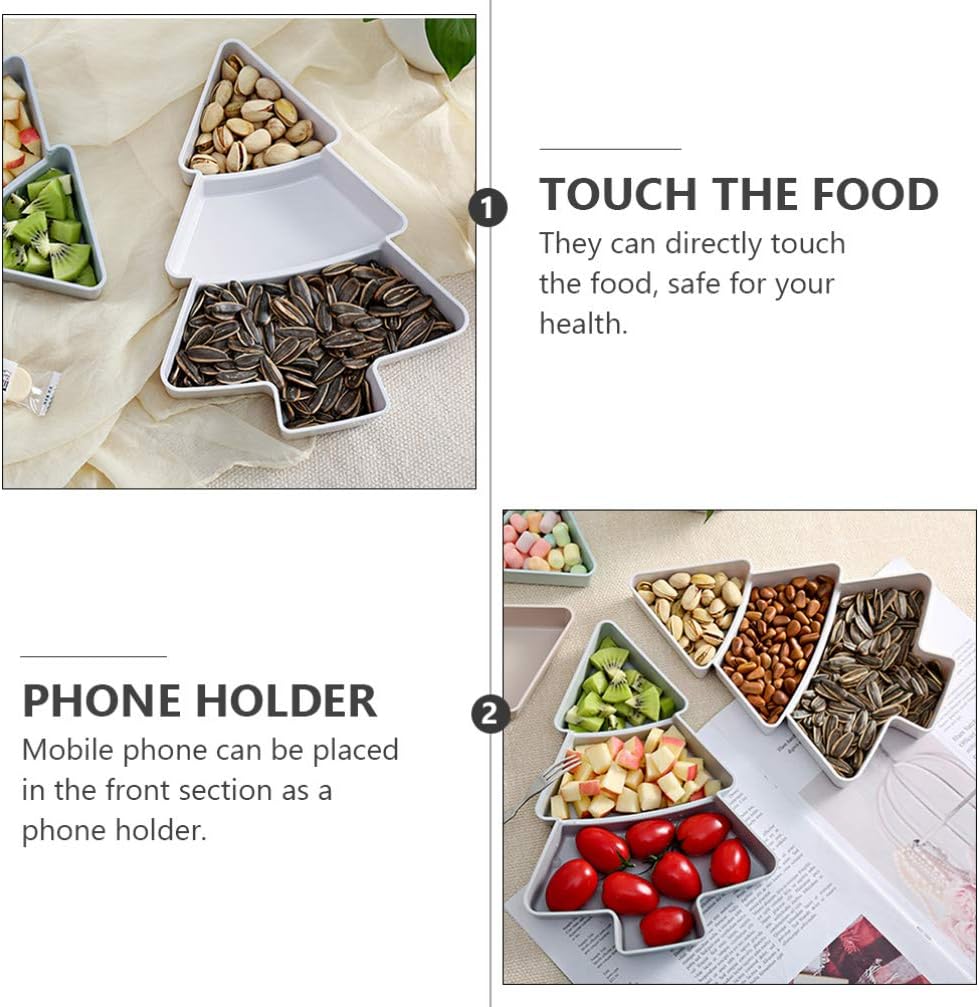 Angoily 2 platos para servir árbol de Navidad, bandeja de plástico para servir Navidad, para entretenimiento, plato de servir alimentos para