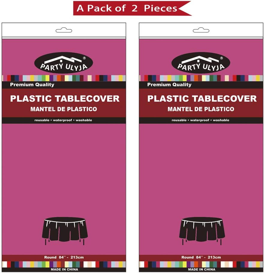 PARTY ULYJA Paquete de 2 manteles de plástico color rosa intenso, desechables, color fucsia de 84 pulgadas, círculos de 84 pulgadas, color magenta,