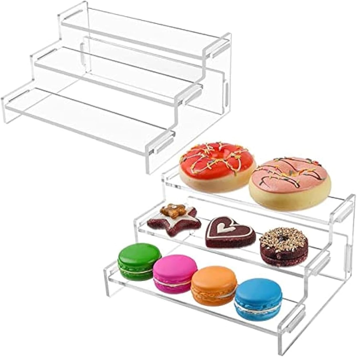 Estante rectangular de exhibición de acrílico de 3 niveles, estante transparente de escritorio de 7.28 pulgadas, cupcakes, perfume, muñecas de