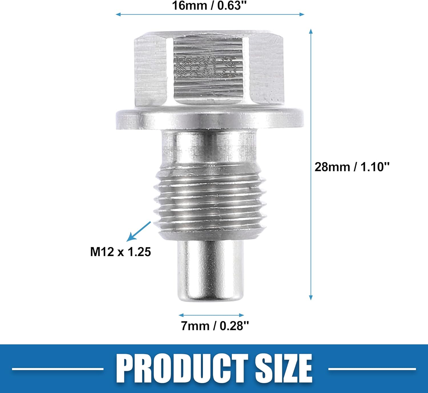 Tapón magnético de drenaje de aceite para motor de vehículo M12x1.25 de acero inoxidable con lavadora de cobre (paquete de 2)