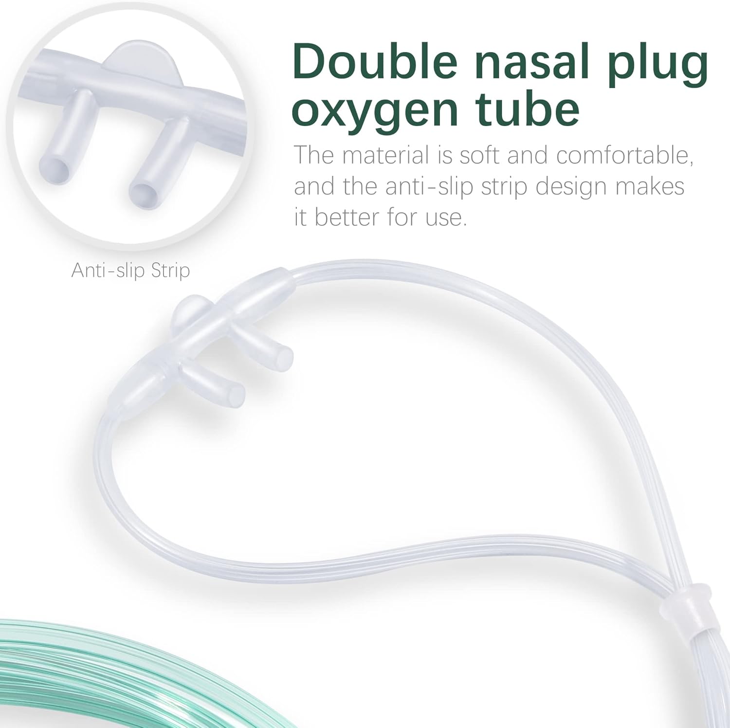 Cánula nasal de oxígeno estándar para adultos, 7 pies, material suave, resistente a las torceduras, tubo ligero (paquete de 5)