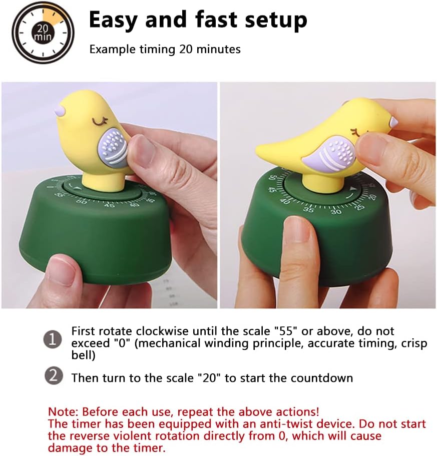 Chirp Bird – Temporizador de cocina para pájaros, temporizador de cocina, temporizador de pájaros Kawaii, recordatorio mecánico, alarma de cocina,