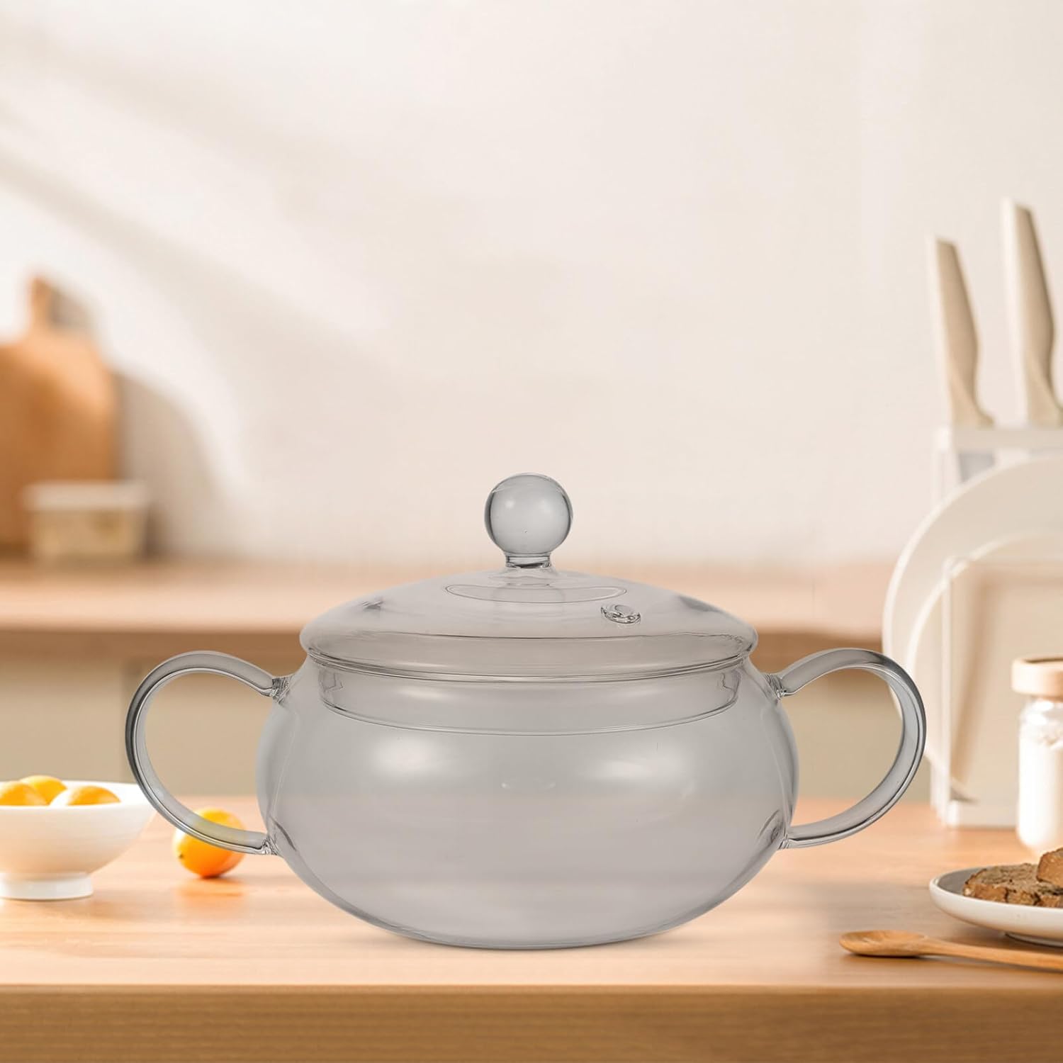 Hemoton Olla de vidrio para cocinar tetera de vidrio, tetera de calefacción, tazón de comida Ramen, olla de calentamiento de leche, cuenco para