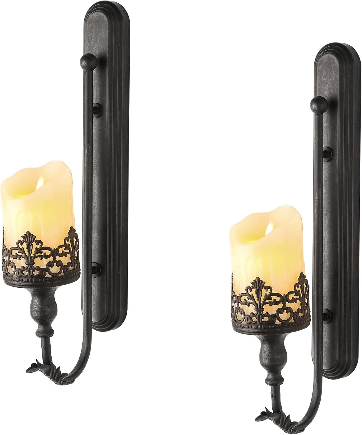 We Moment Juego de 2 candelabros de pared de metal, portavelas de pared negro, moderno candelabros de pared colgantes, corona retro para sala de