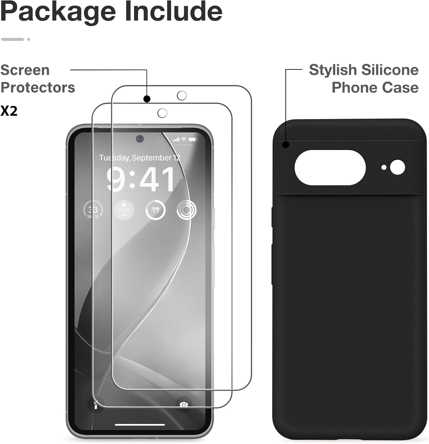 GONEZ Compatible con Google Pixel 8, funda de silicona líquida con 2 protectores de pantalla, funda protectora de cuerpo completo, a prueba de