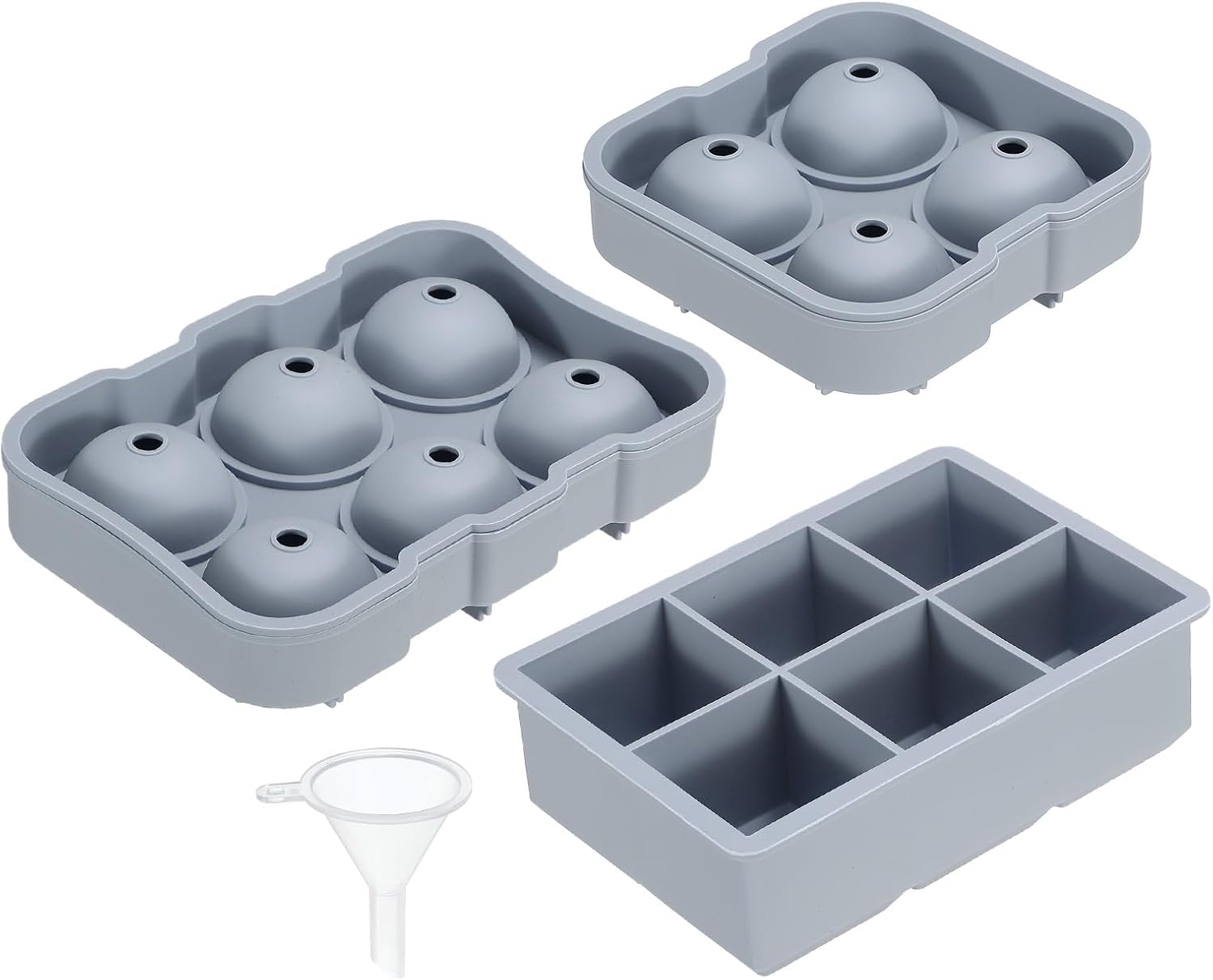 MECCANIXITY Bandeja para cubitos de hielo (juego de 3), máquina de bolas de hielo de esfera azul y bandeja cuadrada para cubitos de hielo para