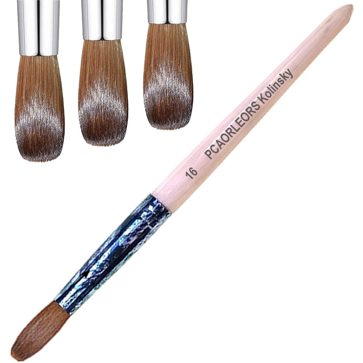 PCUORLEORS Cepillo de uñas acrílicas, cepillo de pelo puro Kolinsky Sable con mano de madera y tubo de cobre de color retro, cepillo de gel redondo