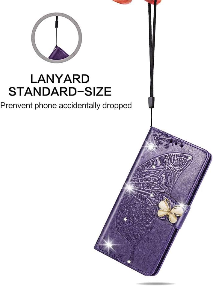 Compatible con Xiaomi Redmi Note 10 Pro Funda con purpurina con tarjetero y soporte de cuero Flip Wallet Diamond Butterfly Funda protectora a prueba