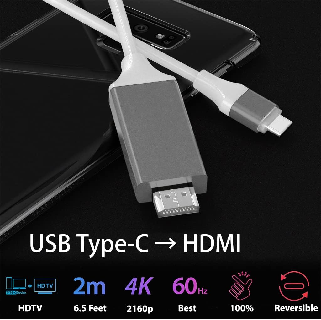 Cable HDMI USB-CPD 4K compatible con Nothing Ear 1 con cable completo de 2160 p30 Hz, 6 pies6.6ft blanco, compatible con Thunderbolt 3