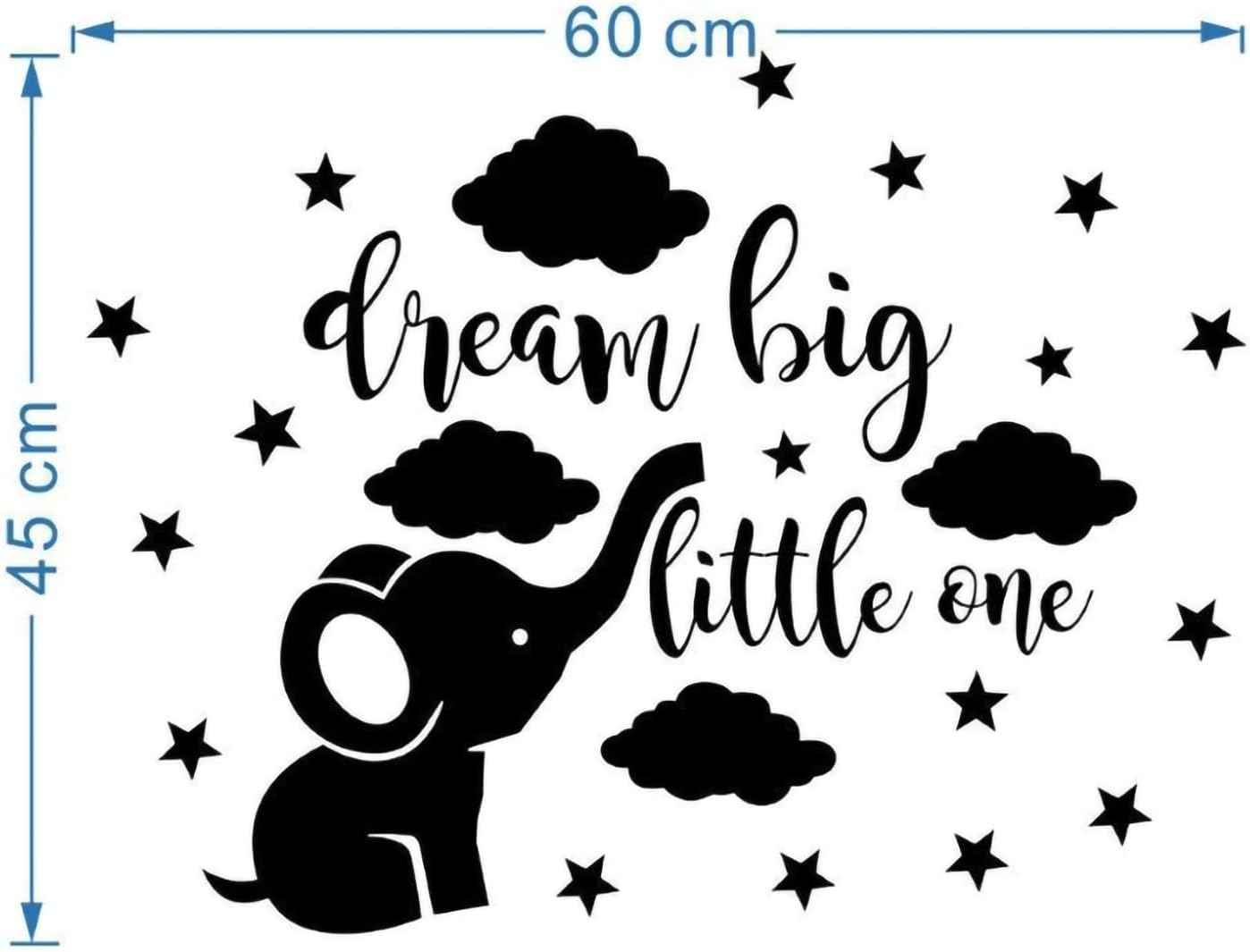 Pegatinas de pared de espejo acrílico 3D Dream Big Little One Elefante calcomanías de pared Sala de estar Decoración de habitación de niños