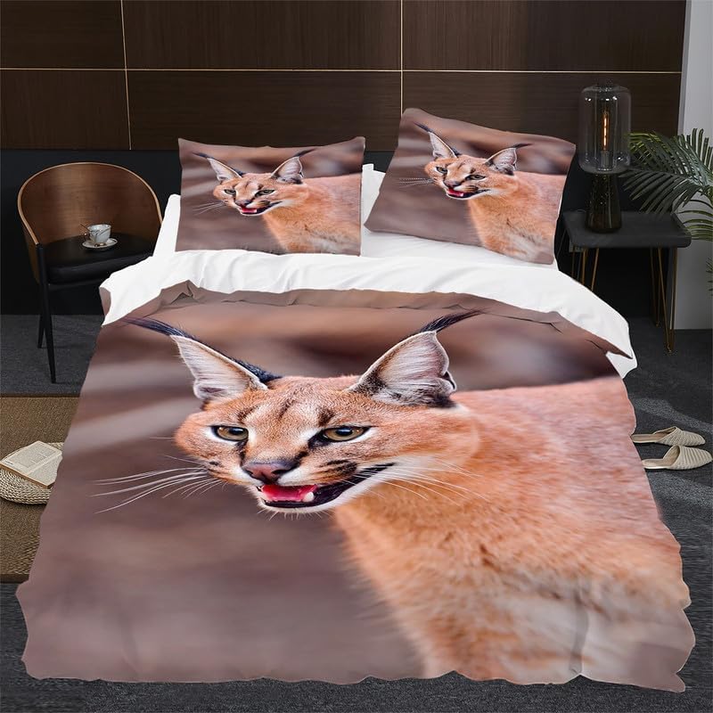Coffee Big Floppa California King Duvet Cover Animal Print Bedding Soft Microfiber Comforter Cover and 2 Pillow Shams 20″X36″, Bed Set Duvet Covers