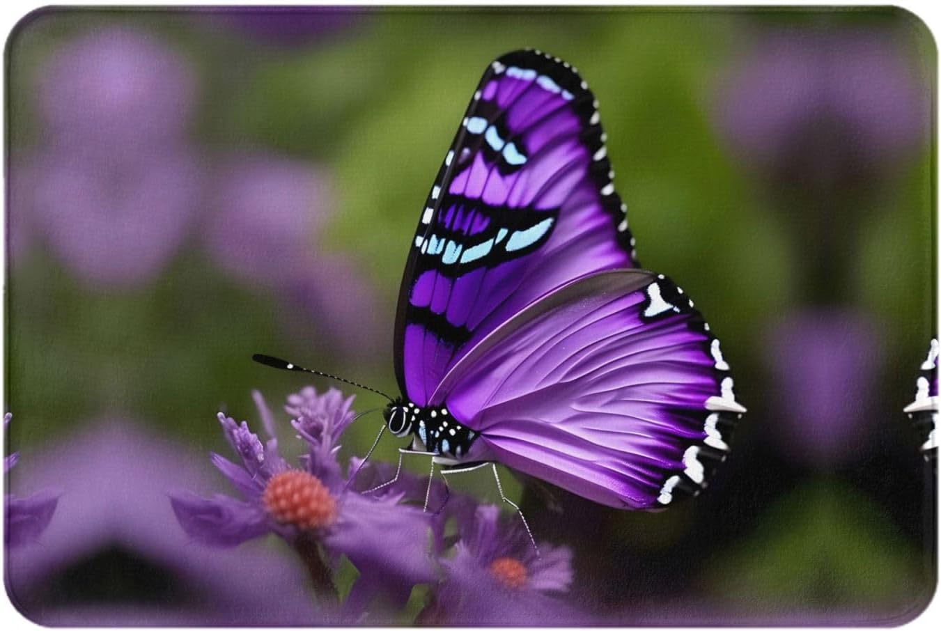 Tapete de puerta con diseño de mariposa morada para puerta exterior, fácil de limpiar, tapete de patio, 16 x 24 pulgadas